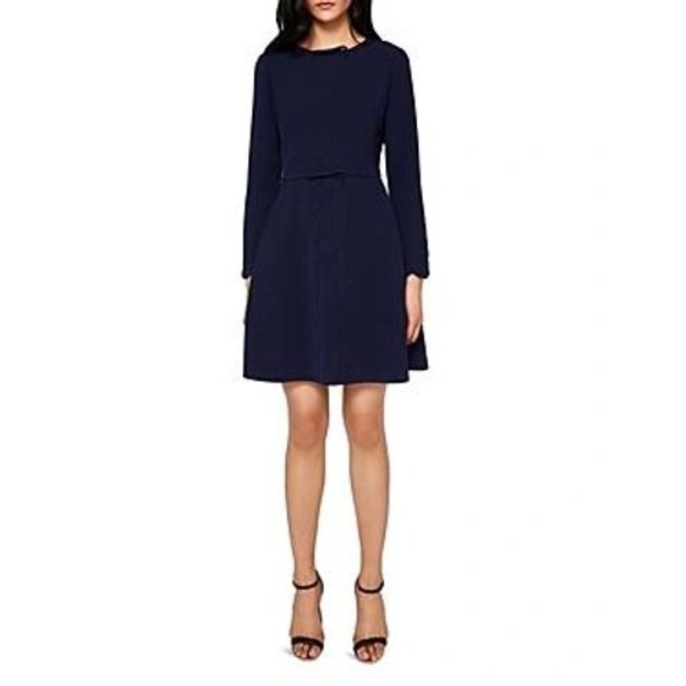 Ted Baker Preena Scalloped Bow Detail Dress 4 Large Navy Blue Preppy Coquette
